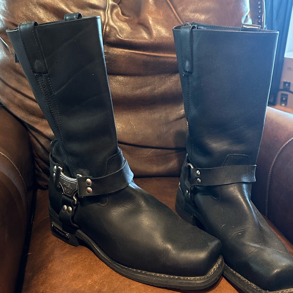 Black Leather Men's Biker Boots 13EEE